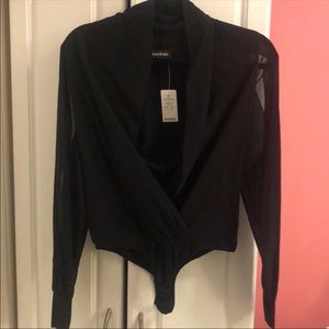 Bebe long sleeve v-neck with sheer sleeves